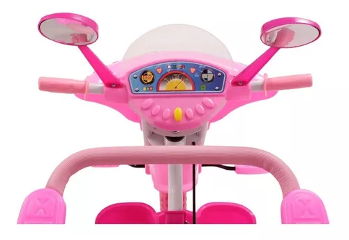 Triciclo Motinha Infantil C/ Capota Rosa Passeio E Pedal Bel