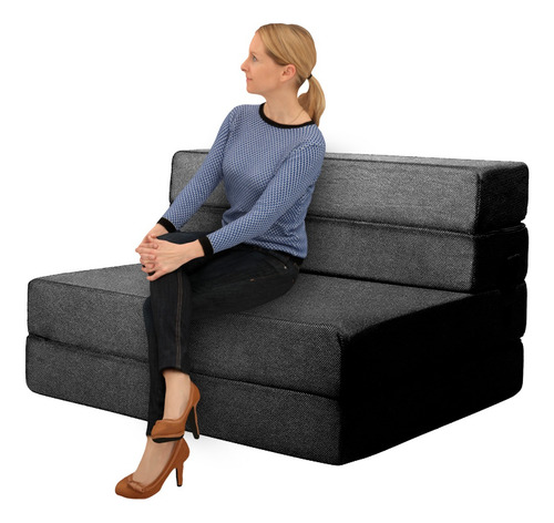 Sofá Cama Matrimonial Plegable, Colchoneta Con Soporte Firmé Color Gris oscuro