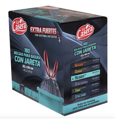 Bolsas Para Basura Con Jareta 180pzas 49.2l La Casera