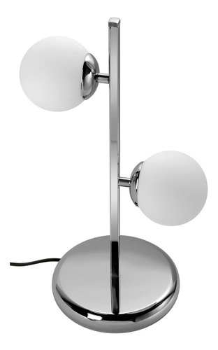 Lampara Velador Mesa 2 Luces Elyn Cromo Globo Opal Apto Led