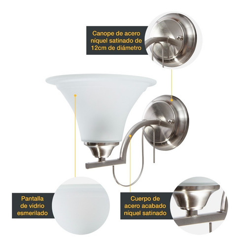 Aplique De Pared Lumimexico 8609-4 Níquel Satinado 60w E27 1 Luz