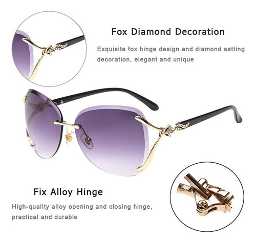 2 Piezas Moda Lentes De Sol Fox Frontera Para Mujer Púrpura