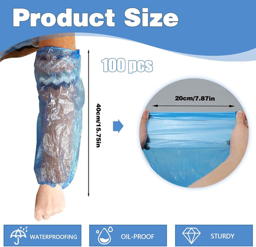 100 Desechables Cubre Manga Protector Ajustable De Plástico Azul
