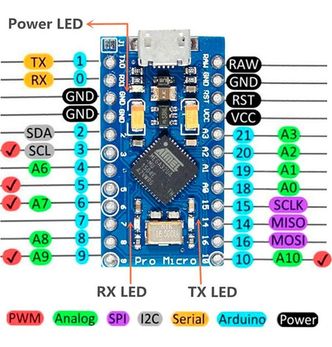Arduino Pro Micro 5v Atmega32u4 - Micro Leonardo Ptec