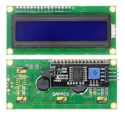 Pantalla Lcd 16x2 1602 Hd44780 Retroiluminación Azul Y Módulo Conversor I2c Para Arduino