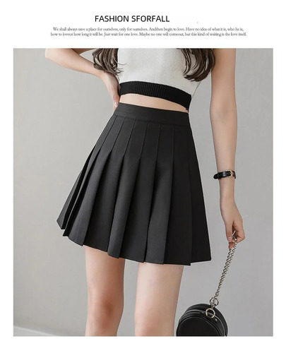 Minifalda Plisada Negra De Cintura Alta Para Niña, Uniforme