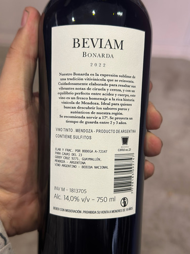Beviam Bonarda 2022 X 6bot De 750cc