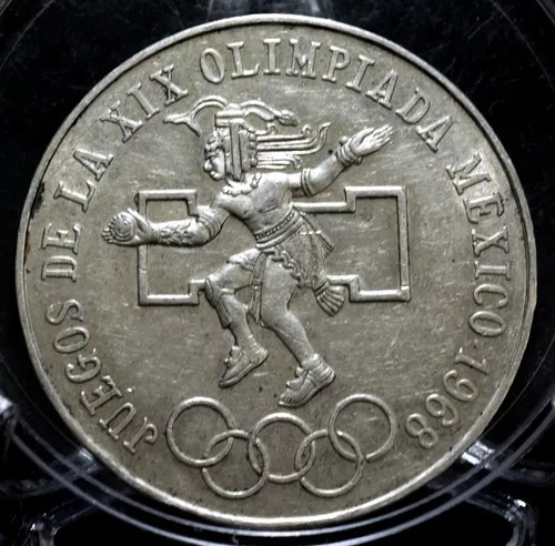 Moneda Plata De 1968 $25 Olimpiada Aro Bajo Lengua Curva 5