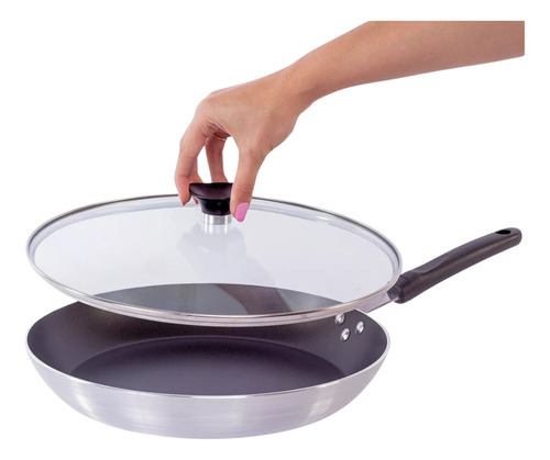 Tramontina Frigideira Profissional Antiaderente 30cm C Tampa Cor Prateado