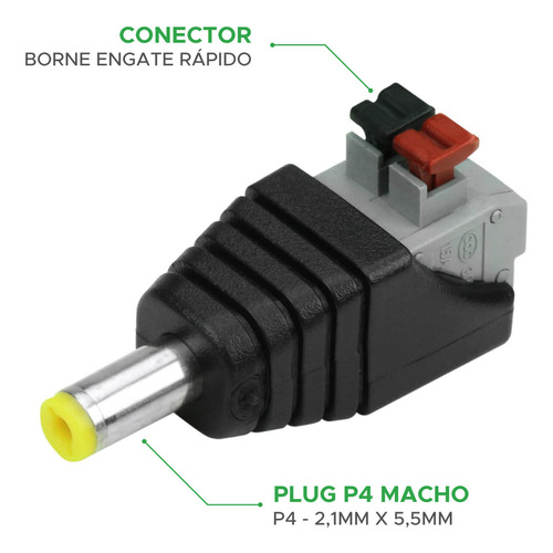 800x Conector P4/dc Macho Com Borne 2.1 5.5mm Engate Rápido