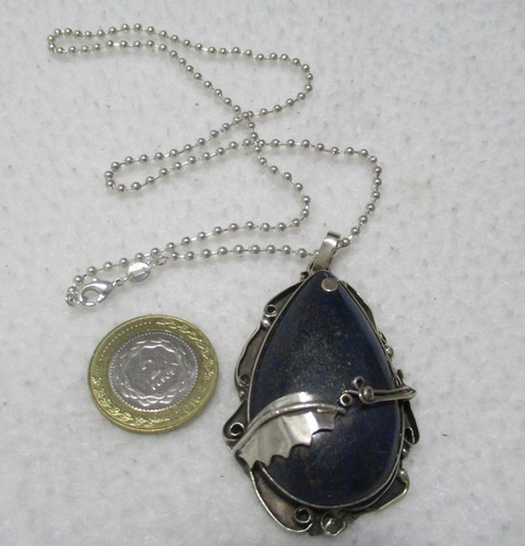 Gran Colgante Piedra Lapis Lazuli Plata 900 Firmado Cadena