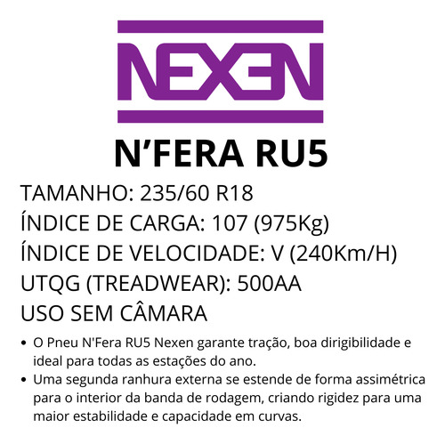 Kit 2 Pneu Aro 18 Nexen 235/60r18 Nfera Ru5 4l Ht 107v Carro V