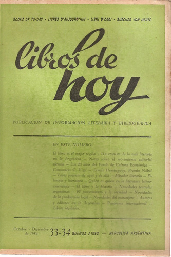 Revista Libros De Hoy Nº 33-34 Octubre-diciembre 1954