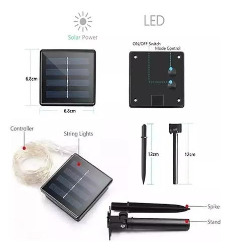 Luz Hada Carga Solar 100 Led Luz Cálida