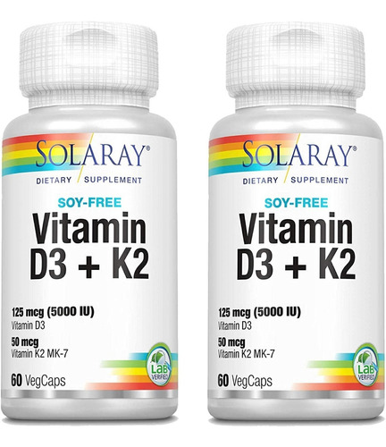 Vitamina D3 + K2 2pack - Solaray - Unidad a $4993