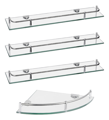 Esatto® Paquete 3 Repisas Rectas 1 Esquinera Vidrio Ac-047 Color Plateado