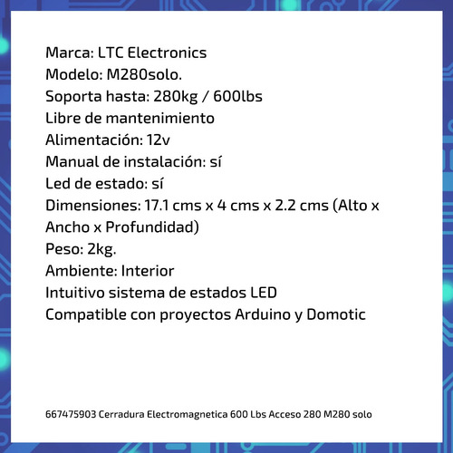 Imagen 6 de 10 de Cerradura Electromagnetica 600 Lbs Acceso 280 M280solo