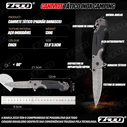 Faca Com Bainha Canivete Textura De Damasco Inox Tático Zcco