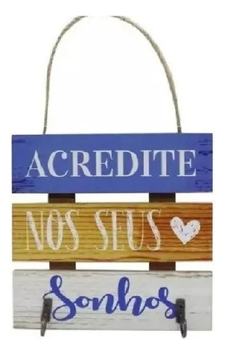 Porta Chave 2 Ganchos Placa Decorativa Madeira Frases 