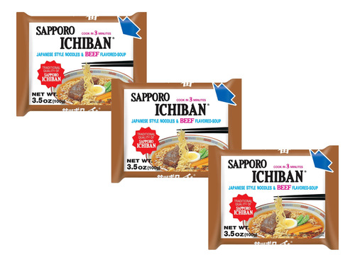 Pack X3 Ramen Sapporo Ichiban 100g Sabor Vacuno - Lireke