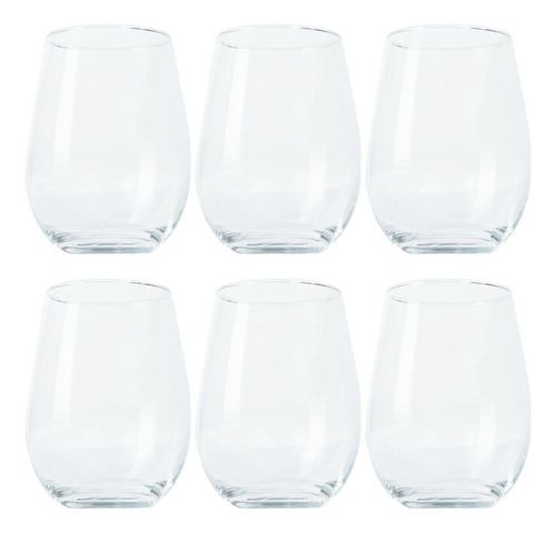 Napoli Juego 6 Vasos De Vidrio 530 Ml Ovalado Moderno Crista Color Transparente