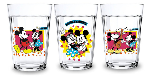 Kit 3 Copos 190ml Coleção Mickey E Minnie Vidro Personalizad Cor Transparente