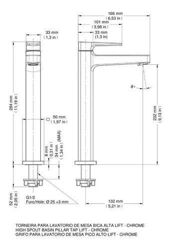 Imagem 2 de 2 de Misturador Monocomando Para Lavatório De Mesa Bica Alta Lift