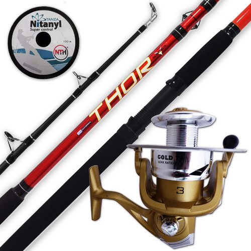 Combo Pesca Albatros Caña Thor 2,40 M + Reel 3 Rul + Tanza