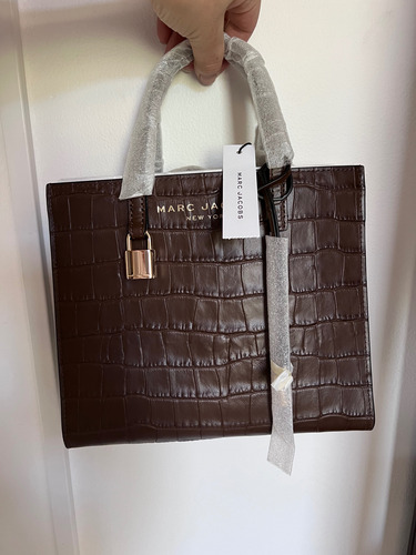 Bolsa Tote Marc Jacobs Piel Genuina Mini Grind Crossbody Marrón Oscuro Cocodrilo Níquel Negro (Usado)