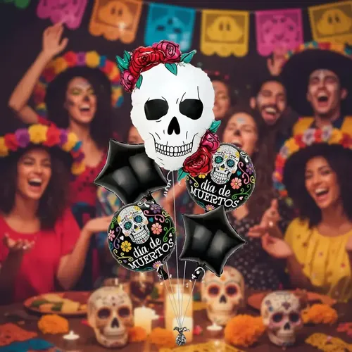 Set 5 Globos Metálicos Halloween Calavera Fiesta Decoración Blanco ...