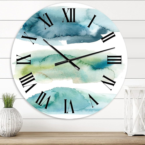 Designq Reloj De Pared Moderno 'nubes Azules Y Verdes I' Abs
