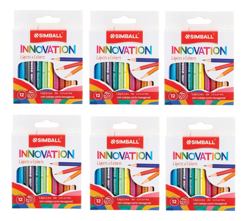 6 Cajas De Lapices Cortos Simball Innovation X 12 Colores