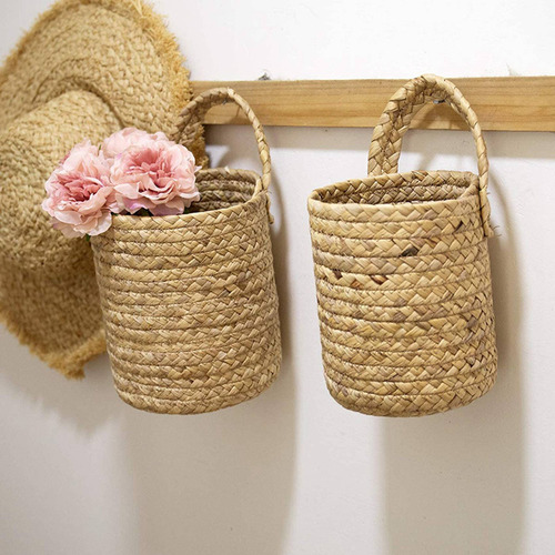 . Macetero De Cesta De Mimbre For Colgar En La Pared, Maceta