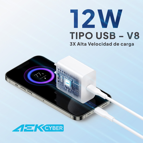 Cargador Doble Entrada Con Cable 12w Carga Rápida V8