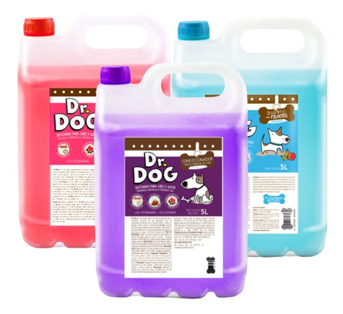 Kit Pré Lavagem+shampoo+condicionador Pet Dr Dog 5 Litros 