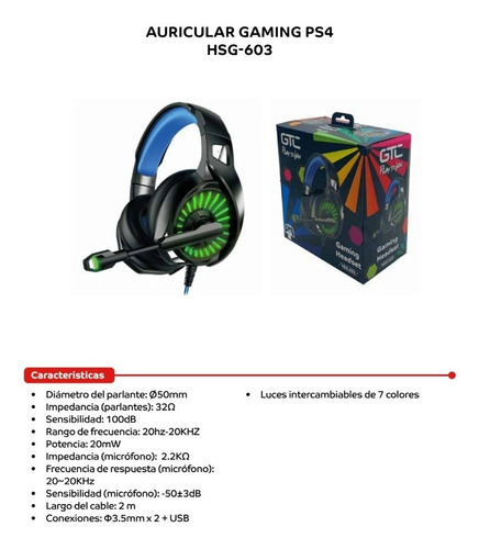 Imagen 6 de 9 de Auricular Gamer Ps4 Celular Laptop Pc Microfono Luz Led