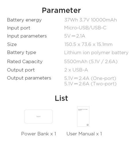 Xiaomi Redmi Powerbank Cargador Portátil 20000mah Disponible