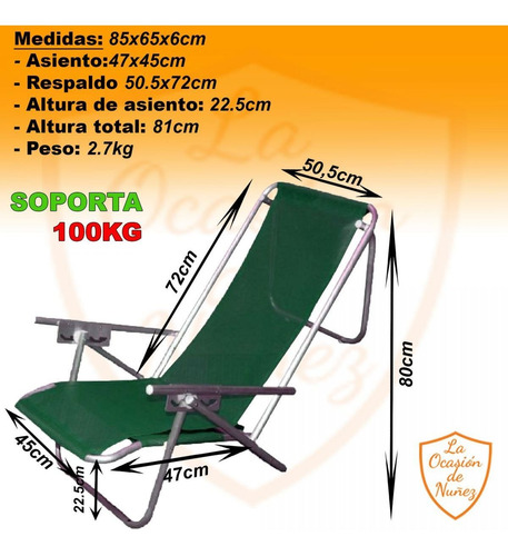 Imagen 2 de 5 de Reposera Sillon 5 Posiciones Aluminio Silla Playa Camping