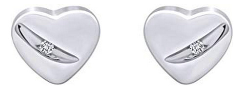 Diamond Accent Heart Stud Pendientes 14k Plateado De Oro 925