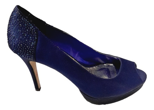 Zapatos Stilettos De Raso Azul Con Piedrasen Talón Importado