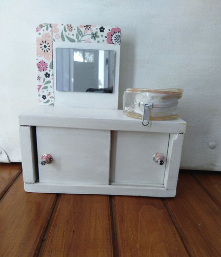 Juguete Antiguo Mueble Tocador Muñeca O Deco Madera Pintado