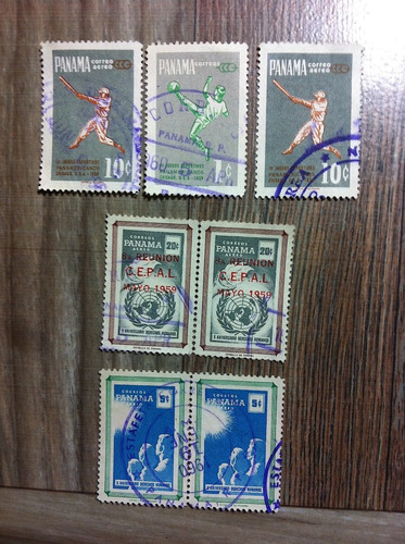 7 Timbres Postales De Panamá Estampillas De Colección 1959