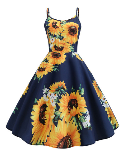 Vestido De Fiesta De Noche Casual Con Estampado De Girasoles