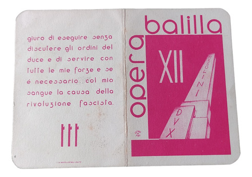 Italia 1934 Carnet Miembro De La Onb Opera Nazionale Balilla