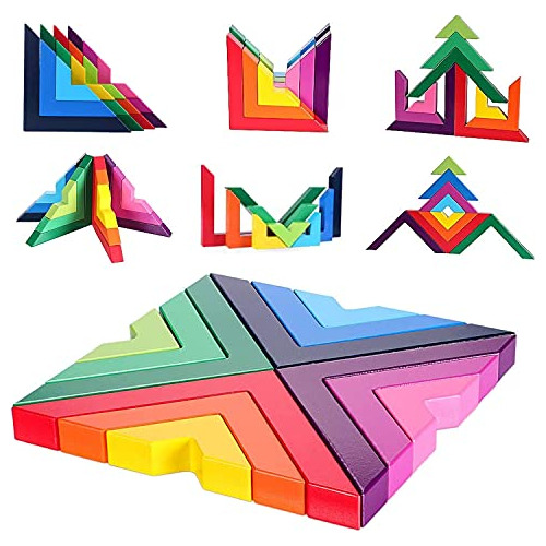 Fansusenke 12 Piece Building Blocks Toy Wooden Rainbow Stack