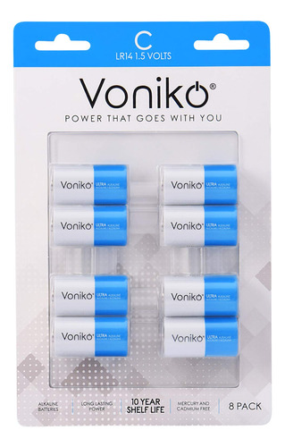 Voniko Baterias Ultra Alcalinas C, Baterias Lr14 De Tamano C