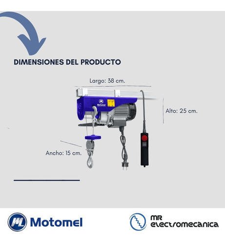 Malacate Aparejo Eléctrico 300 Kgs - 12 Metros - 550w - Ideal Taller / Obra. Motomel Mae100