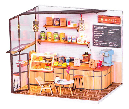 Diy Casa De Muñecas Kit Artesanías Cafetería Modelo