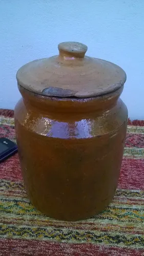 comprar Antiguo Recipiente Frasco Vasija En Barro Cocido Con Su Tapa