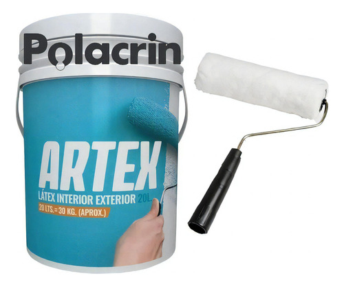 Pintura Latex Interior Exterior Artex 20l + Rodillo Lana Mm Color Blanco